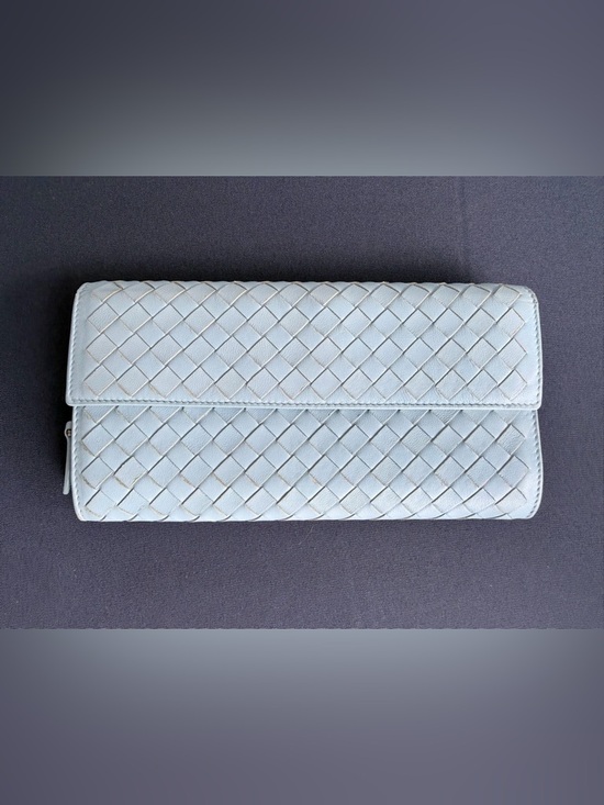 Bottega Veneta Handbags - Bottega Veneta Light Blue Woven Clutch